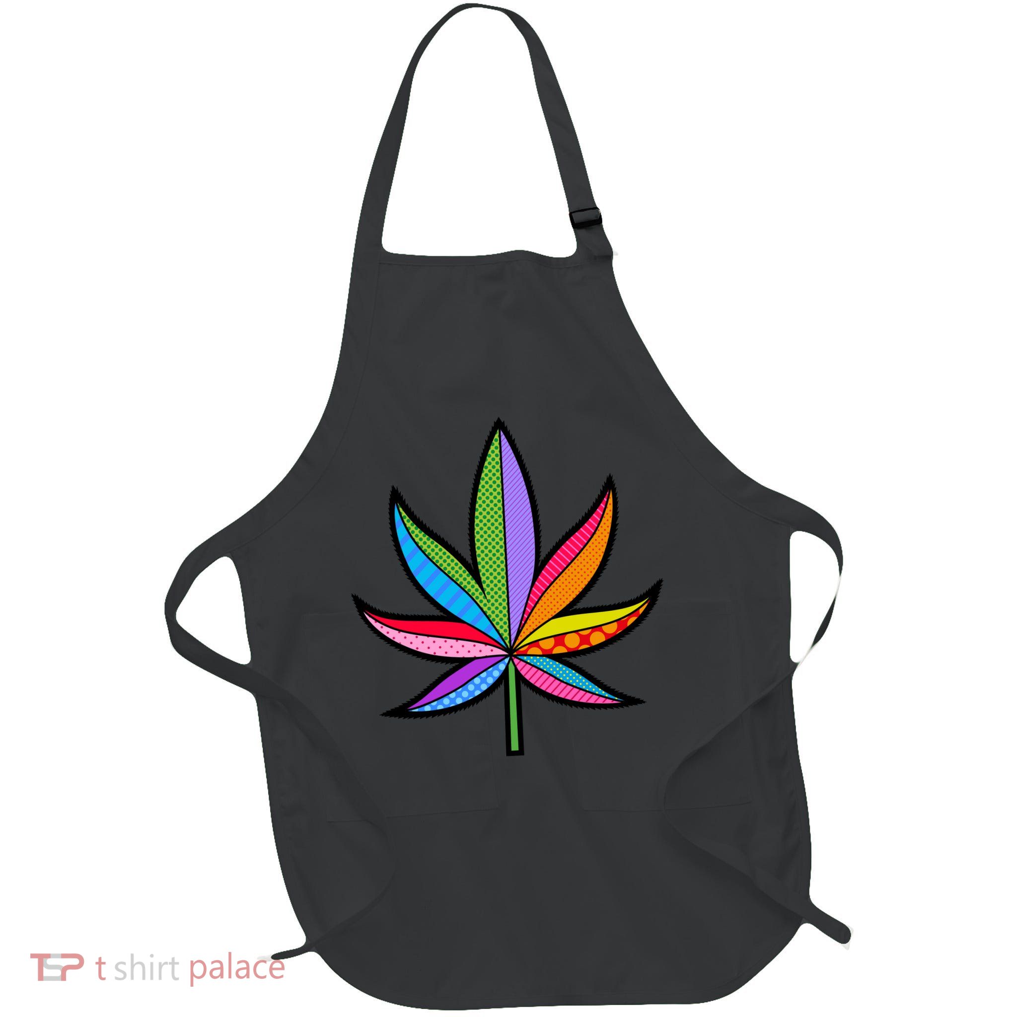 Cannabis Leaf Colorful Patterns Weed Full-Length Apron With Pockets