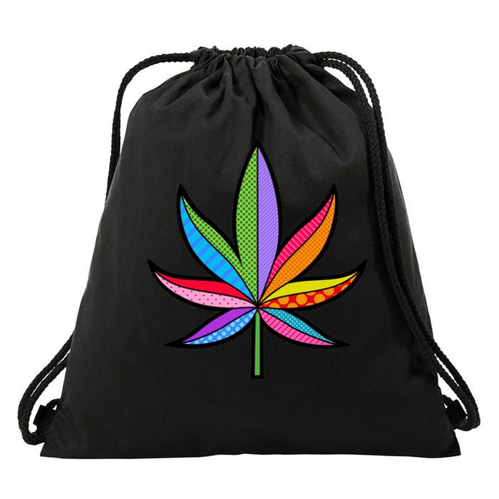 Cannabis Leaf Colorful Patterns Weed Drawstring Bag