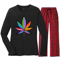 Cannabis Leaf Colorful Patterns Weed Women's Long Sleeve Flannel Pajama Set 