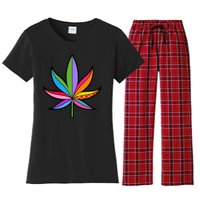 Cannabis Leaf Colorful Patterns Weed Women's Flannel Pajama Set