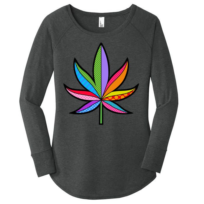 Cannabis Leaf Colorful Patterns Weed Women's Perfect Tri Tunic Long Sleeve Shirt