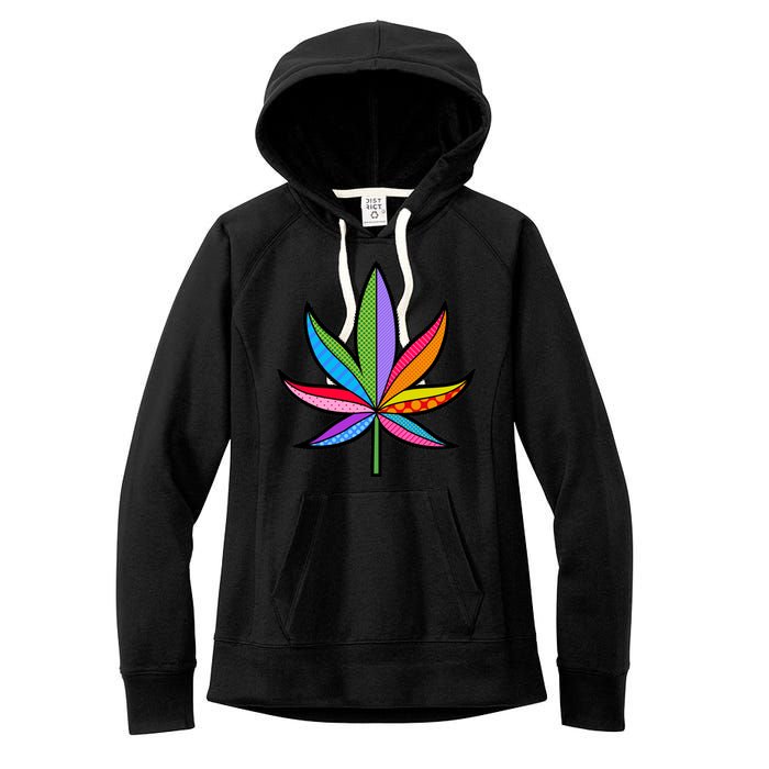 Cannabis Leaf Colorful Patterns Weed Women's Fleece Hoodie