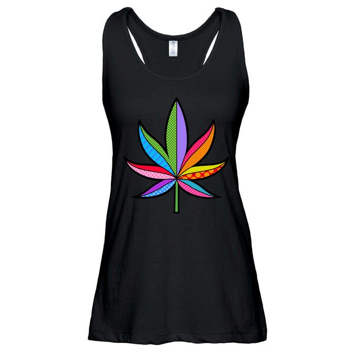 Cannabis Leaf Colorful Patterns Weed Ladies Essential Flowy Tank