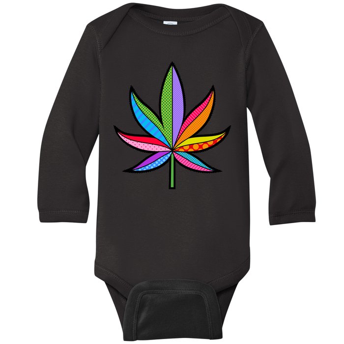 Cannabis Leaf Colorful Patterns Weed Baby Long Sleeve Bodysuit