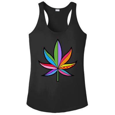 Cannabis Leaf Colorful Patterns Weed Ladies PosiCharge Competitor Racerback Tank