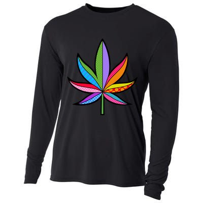 Cannabis Leaf Colorful Patterns Weed Cooling Performance Long Sleeve Crew