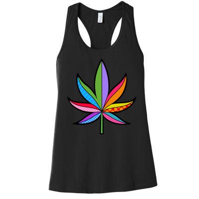 Cannabis Leaf Colorful Patterns Weed Women's Racerback Tank