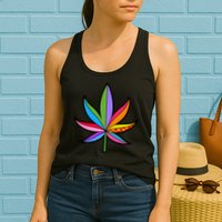 Cannabis Leaf Colorful Patterns Weed Womens Tank Top