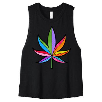 Cannabis Leaf Colorful Patterns Weed Women's Racerback Cropped Tank