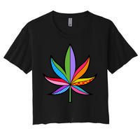 Cannabis Leaf Colorful Patterns Weed Women's Crop Top Tee