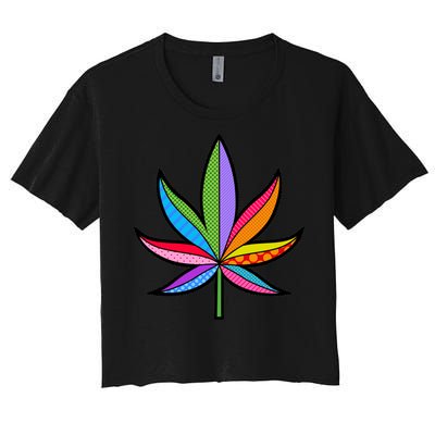 Cannabis Leaf Colorful Patterns Weed Women's Crop Top Tee