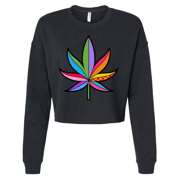 Cannabis Leaf Colorful Patterns Weed Cropped Pullover Crew