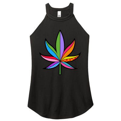 Cannabis Leaf Colorful Patterns Weed Women's Perfect Tri Rocker Tank