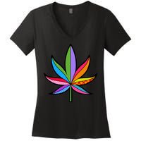 Cannabis Leaf Colorful Patterns Weed Women's V-Neck T-Shirt