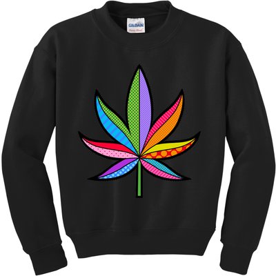 Cannabis Leaf Colorful Patterns Weed Kids Sweatshirt