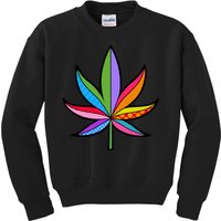 Cannabis Leaf Colorful Patterns Weed Kids Sweatshirt