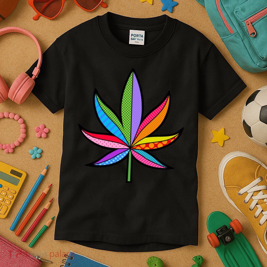 Cannabis Leaf Colorful Patterns Weed Kids T-Shirt