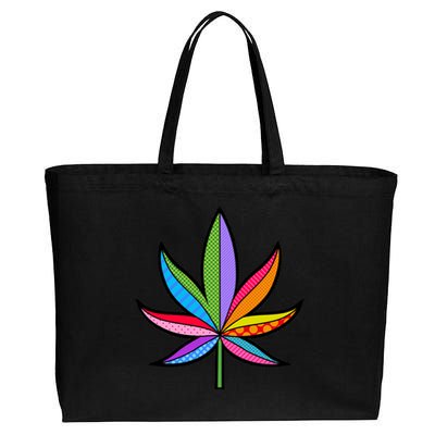 Cannabis Leaf Colorful Patterns Weed Cotton Canvas Jumbo Tote