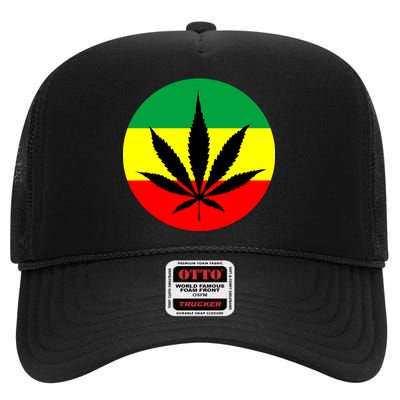 Cannabis Leaf Jamaican Style High Crown Mesh Back Trucker Hat