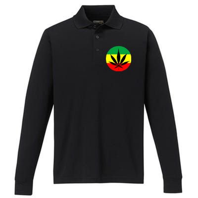 Cannabis Leaf Jamaican Style Performance Long Sleeve Polo