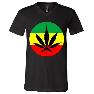 Cannabis Leaf Jamaican Style V-Neck T-Shirt