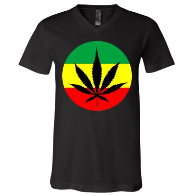 Cannabis Leaf Jamaican Style V-Neck T-Shirt