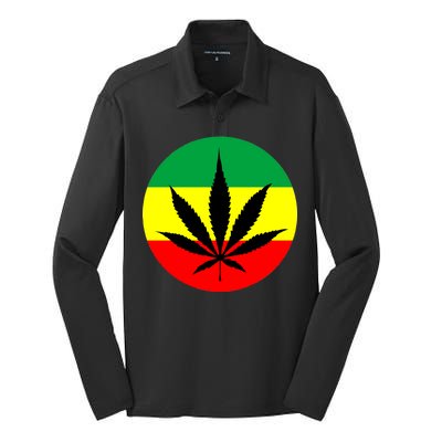 Cannabis Leaf Jamaican Style Silk Touch Performance Long Sleeve Polo