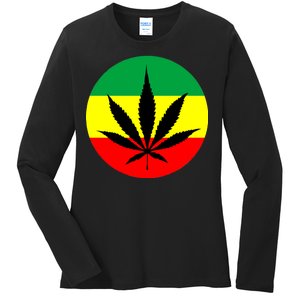 Cannabis Leaf Jamaican Style Ladies Long Sleeve Shirt