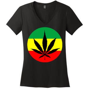 Cannabis Leaf Jamaican Style Women's V-Neck T-Shirt