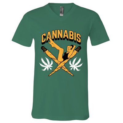 Cannabis Marijuana Joint Hammock V-Neck T-Shirt