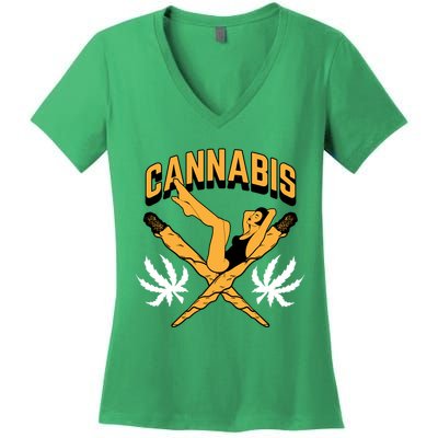 Cannabis Marijuana Joint Hammock Women's V-Neck T-Shirt