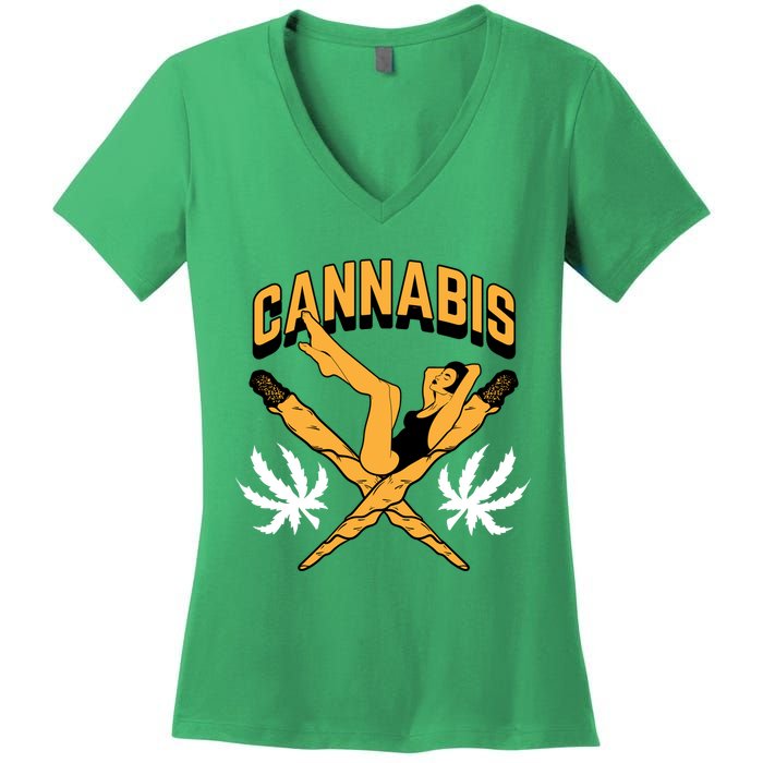 Cannabis Marijuana Joint Hammock Women's V-Neck T-Shirt