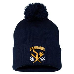 Cannabis Marijuana Joint Hammock Pom Pom 12in Knit Beanie