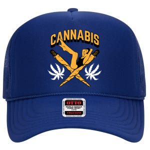 Cannabis Marijuana Joint Hammock High Crown Mesh Back Trucker Hat