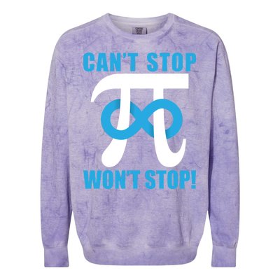 Can't Stop Won't Stop! Pi Day Infinity Math Geek Logo Colorblast Crewneck Sweatshirt