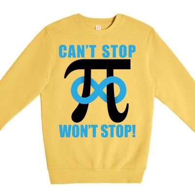 Can't Stop Won't Stop! Pi Day Infinity Math Geek Logo Premium Crewneck Sweatshirt