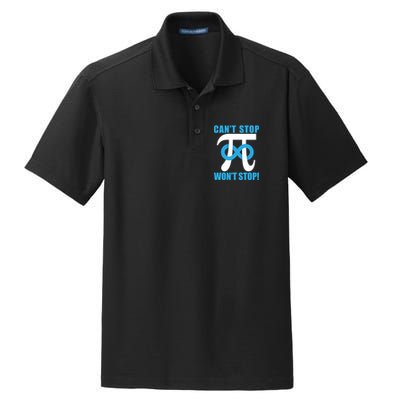 Can't Stop Won't Stop! Pi Day Infinity Math Geek Logo Dry Zone Grid Polo