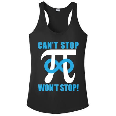 Can't Stop Won't Stop! Pi Day Infinity Math Geek Logo Ladies PosiCharge Competitor Racerback Tank