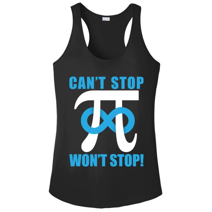 Can't Stop Won't Stop! Pi Day Infinity Math Geek Logo Ladies PosiCharge Competitor Racerback Tank