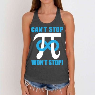 Can't Stop Won't Stop! Pi Day Infinity Math Geek Logo Women's Knotted Racerback Tank