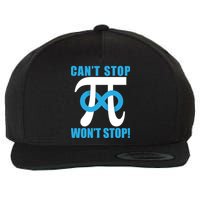 Can't Stop Won't Stop! Pi Day Infinity Math Geek Logo Wool Snapback Cap
