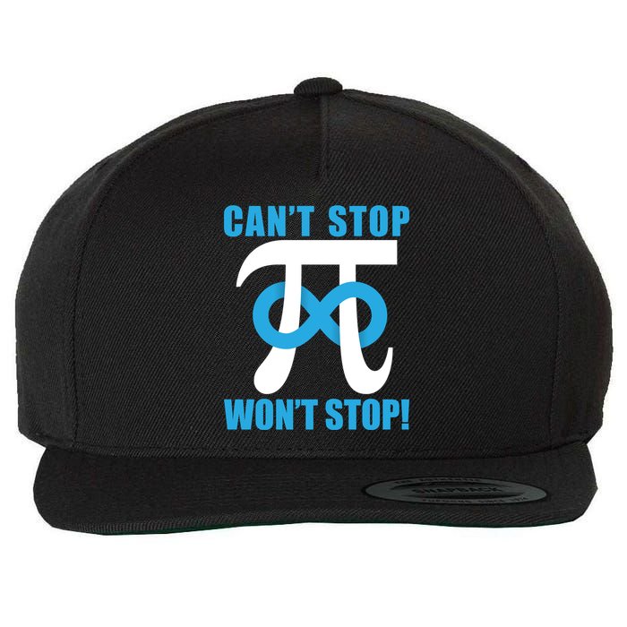 Can't Stop Won't Stop! Pi Day Infinity Math Geek Logo Wool Snapback Cap