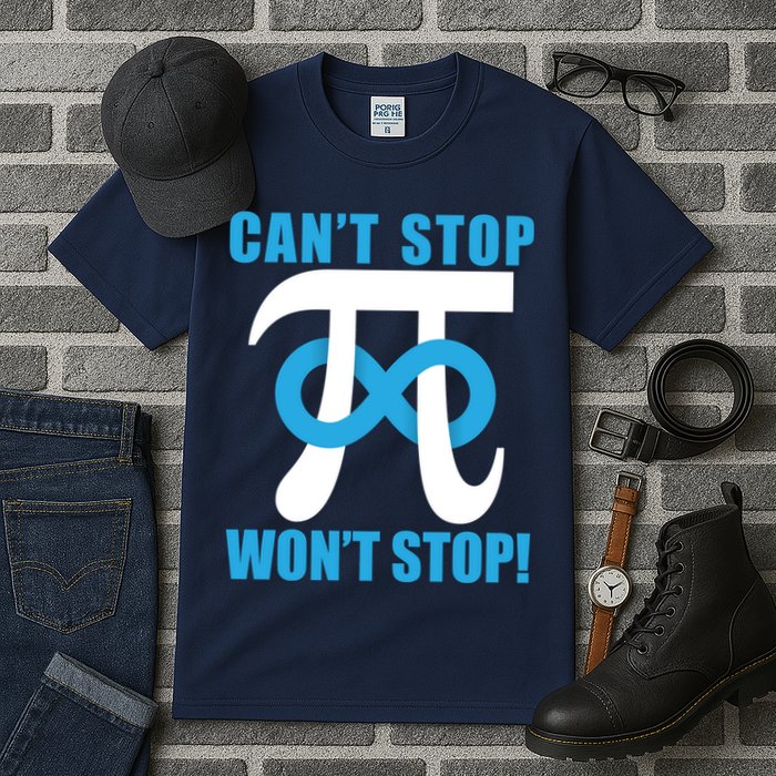 Can't Stop Won't Stop! Pi Day Infinity Math Geek Logo Tall T-Shirt