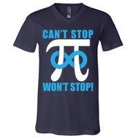 Can't Stop Won't Stop! Pi Day Infinity Math Geek Logo V-Neck T-Shirt