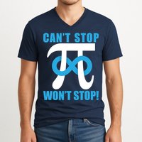 Can't Stop Won't Stop! Pi Day Infinity Math Geek Logo V-Neck T-Shirt