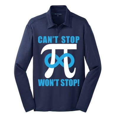 Can't Stop Won't Stop! Pi Day Infinity Math Geek Logo Silk Touch Performance Long Sleeve Polo