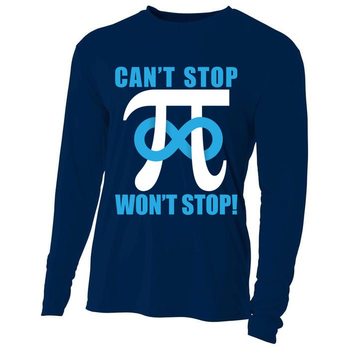 Can't Stop Won't Stop! Pi Day Infinity Math Geek Logo Cooling Performance Long Sleeve Crew