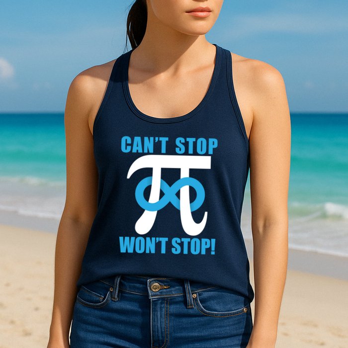 Can't Stop Won't Stop! Pi Day Infinity Math Geek Logo Womens Tank Top