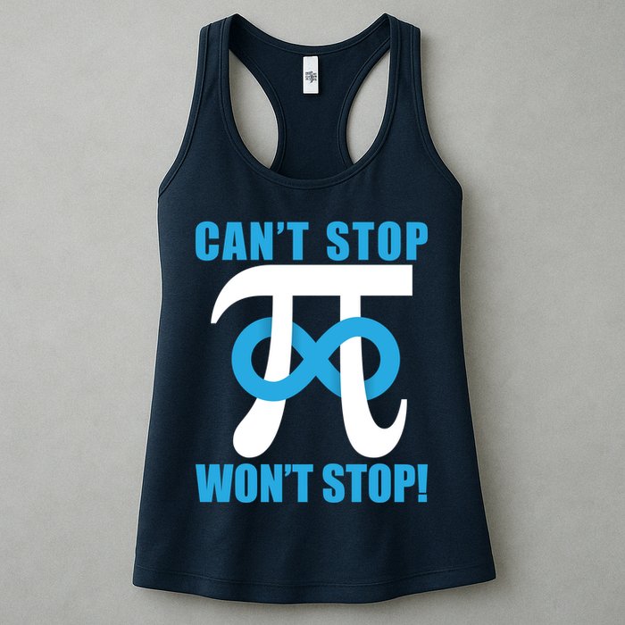 Can't Stop Won't Stop! Pi Day Infinity Math Geek Logo Womens Tank Top