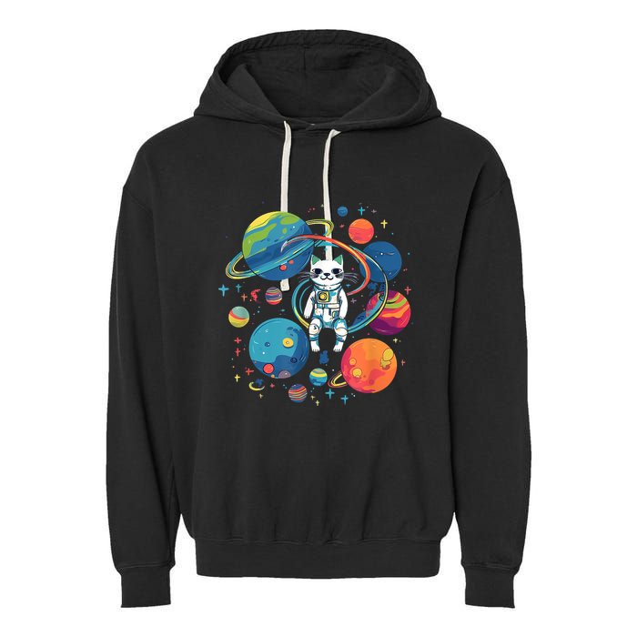 Cat Astronaut Out In The Space Garment-Dyed Fleece Hoodie